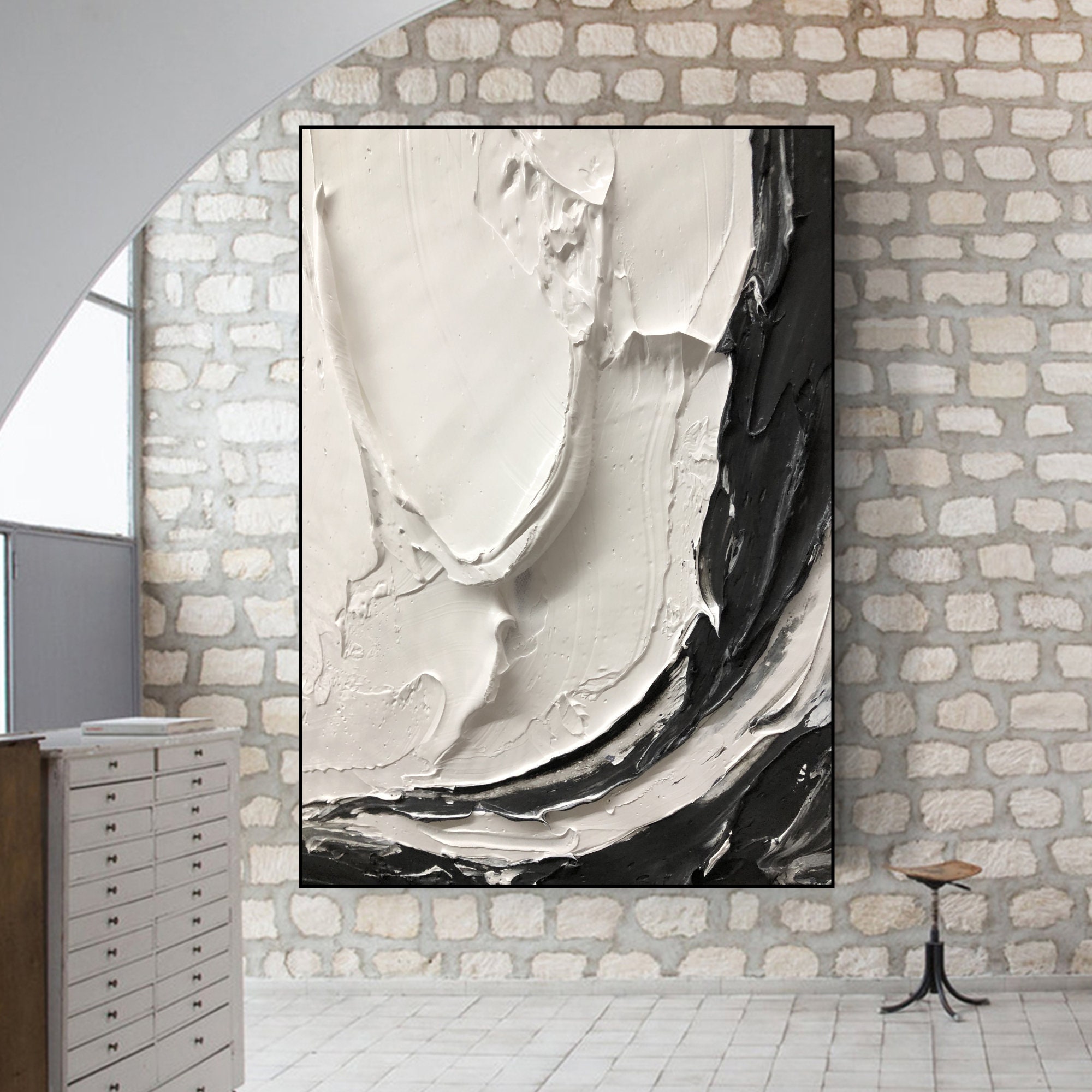 Black and White Abstract Painting Black and White TEXTURE Wall Art ...