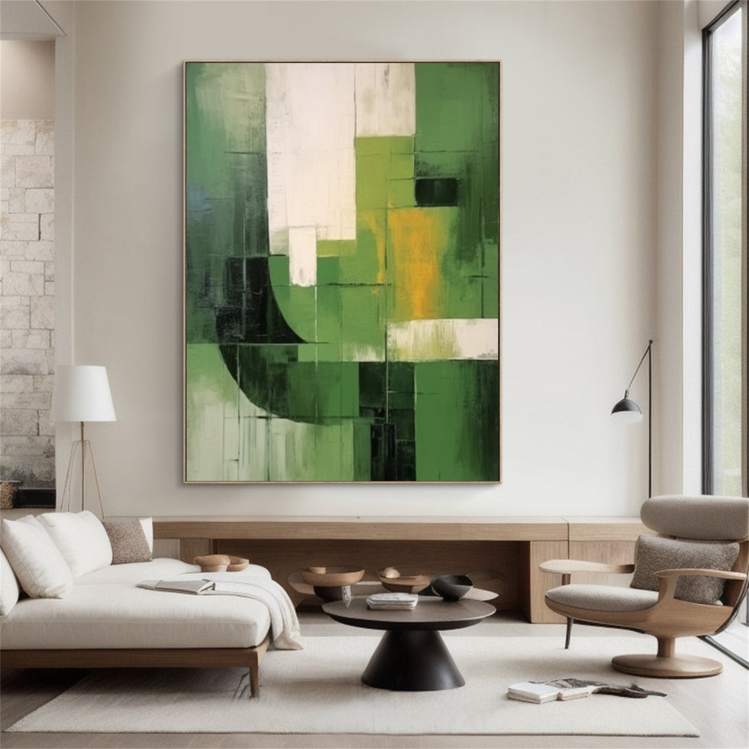Large Green Wall Painting Green Minimalist Abstract Art Green Abstract Painting Green Wabi-sabi ...