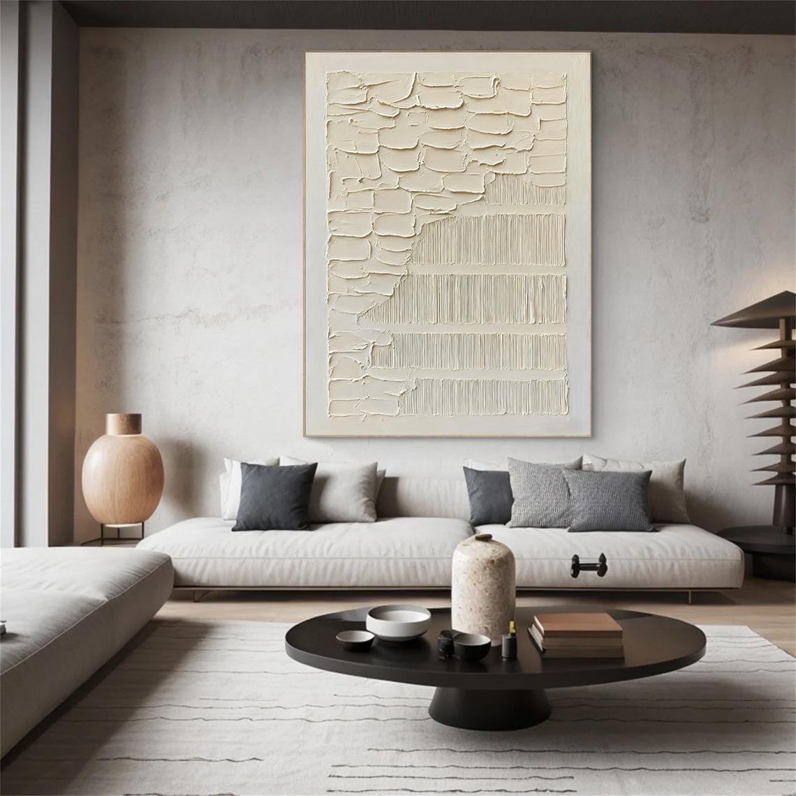 Large Wabi Sabi 3D Textured Wall Art - Handmade Beige Minimalist ...