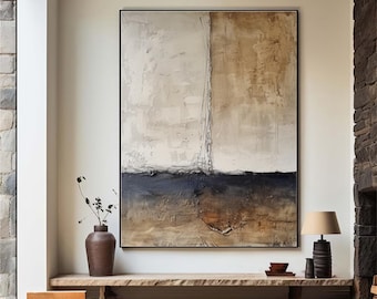 Large Blue Abstract Canvas Painting, Textured Minimalist Wall Art