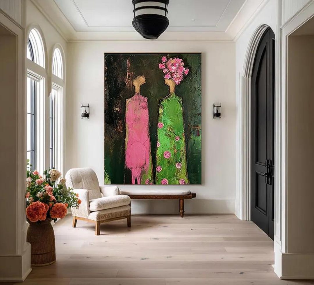 Wabi Sabi Abstract Woman Portrait Large Textured Oil Painting Brown ...