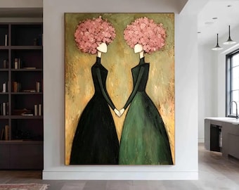 Retro Abstract Woman Figure Canvas, Heavy Textured Oil Painting, Minimalist Wabi Sabi Wall Ornament, Handmade Original Art as Gift for Her