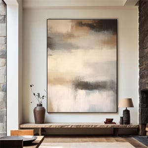 Large Wabi-sabi style brown wall painting, beige white texture painting, brown minimalist abstract painting, modern art, wall decoration