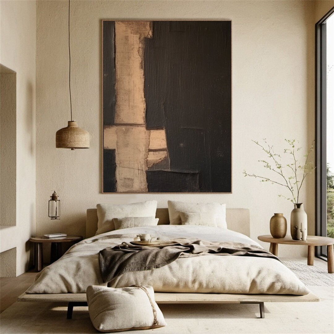Large Abstract Brown Beige Painting Brown Texture Wall Decor Beige ...