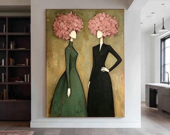 Wabi Sabi Neutral Tone Woman Canvas Art, Layered Textured Abstract Oil Painting, Ready-to-Hang Home Wall Decor,Wonderful Gift for Her