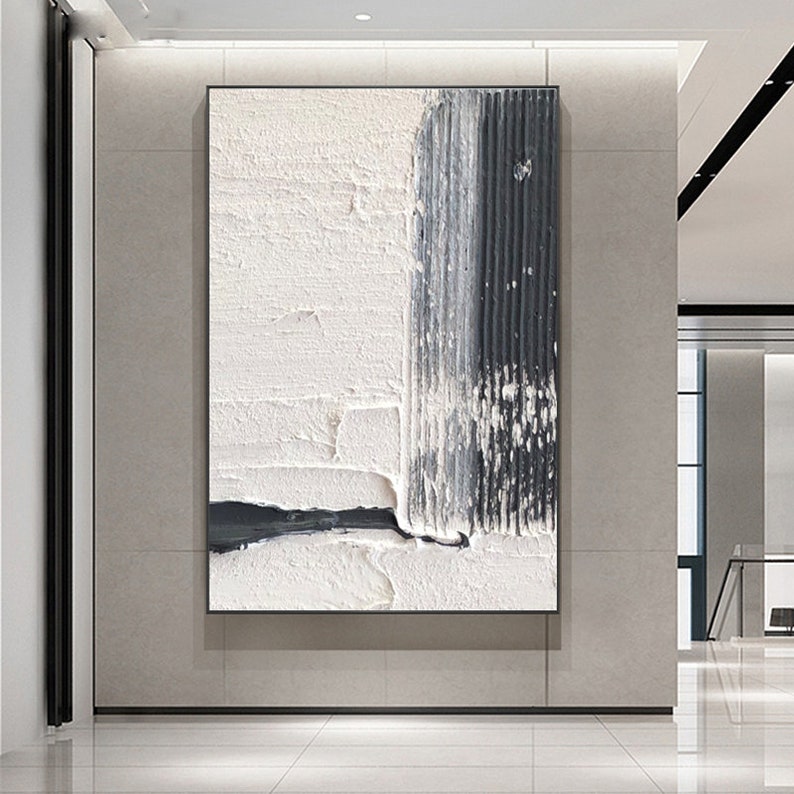 Black and White Textured Painting Minimalist Abstract Etsy