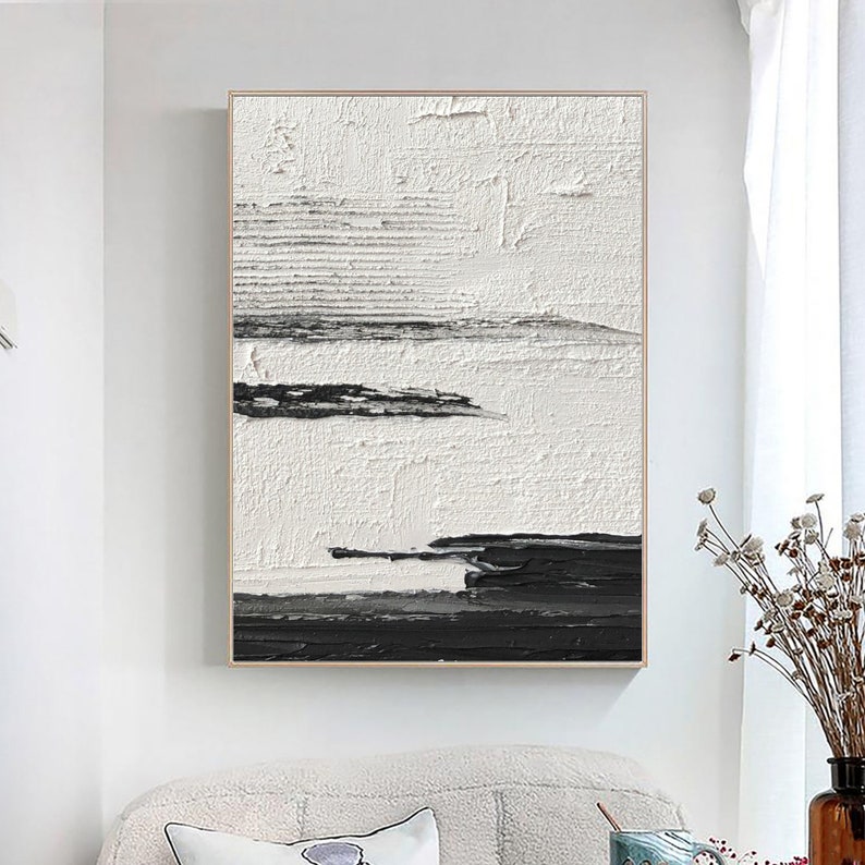 Black and White Textured Abstract Painting, Minimalist Canvas Art - Etsy
