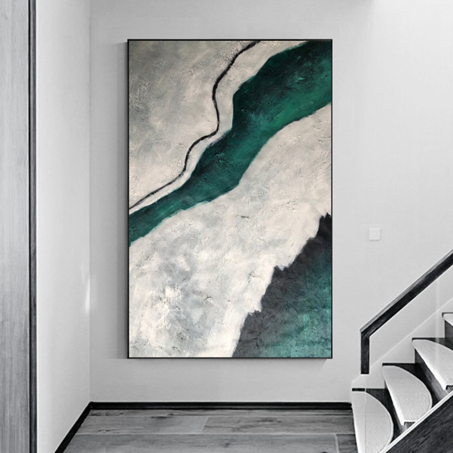 Minimal Gray and Green Canvas Wall Art Large Abstract - Etsy
