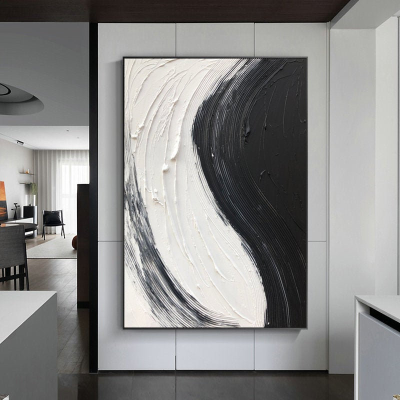 Large Abstract Wall Art Canvas Black And White Oil Painting Etsy