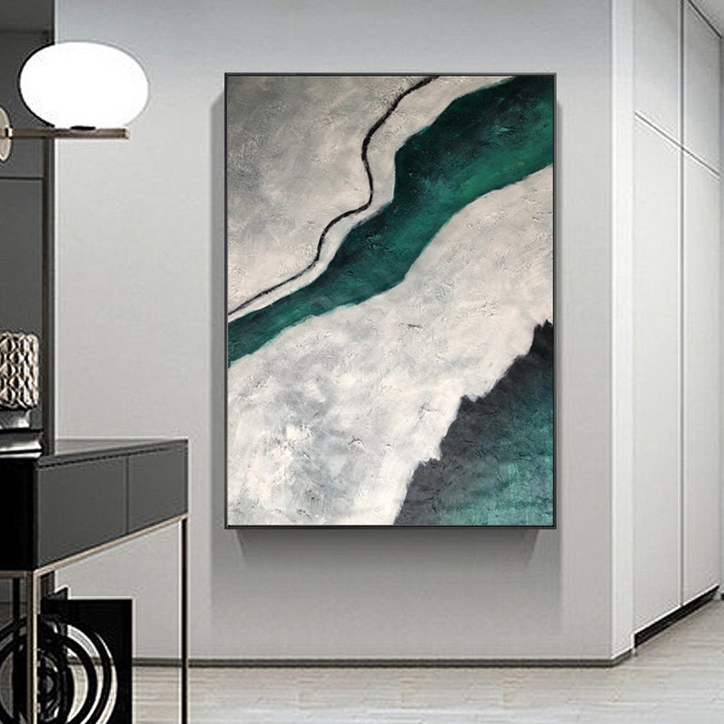 Minimal Gray and Green Canvas Wall Art Large Abstract Etsy