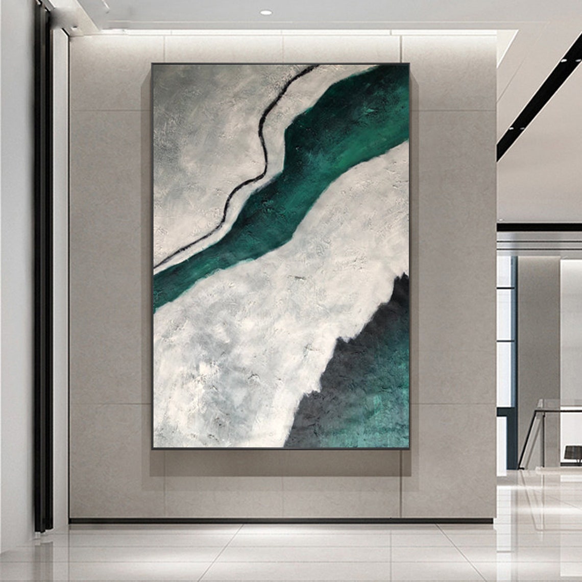 Minimal Gray and Green Canvas Wall Art Large Abstract - Etsy