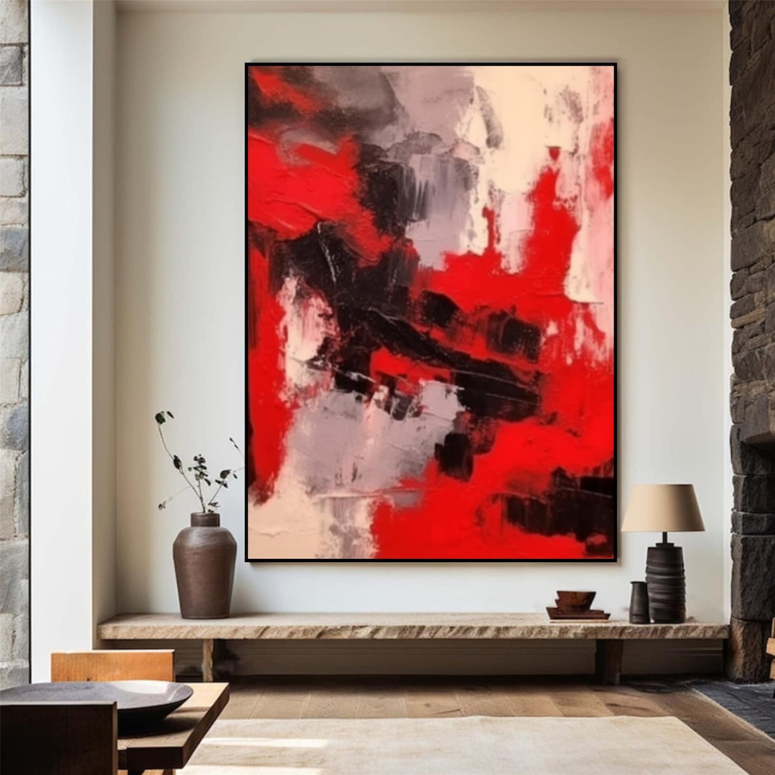 Large Red and Black Abstract Painting, Modern Wall Art - Etsy
