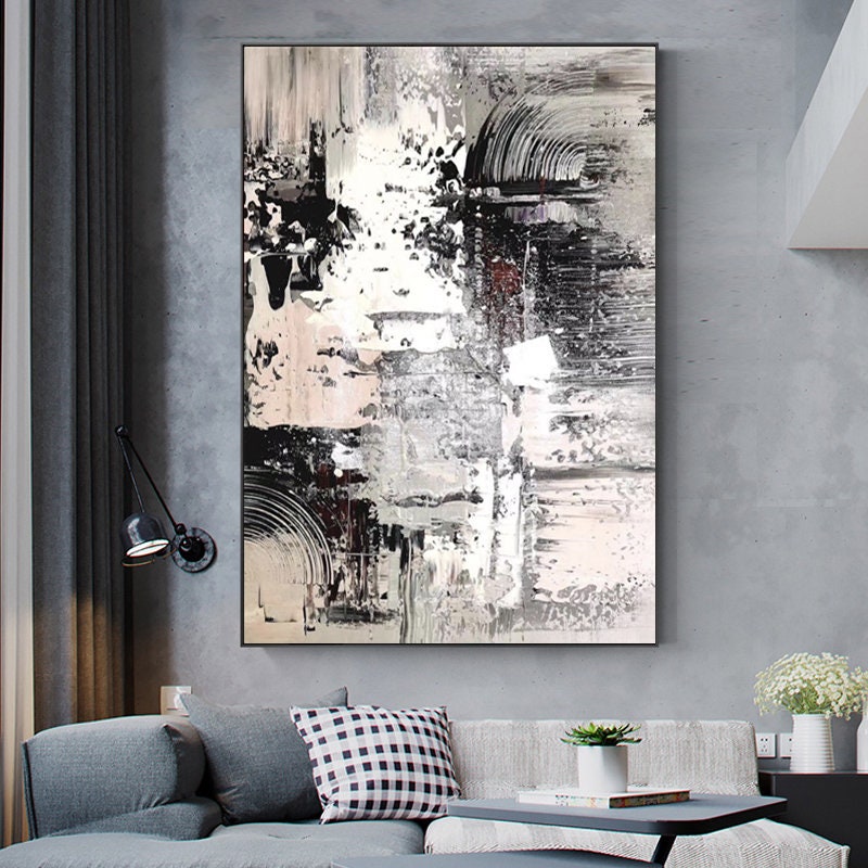Large Painting Gray Abstract Painting Gray and White Canvas Etsy