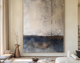 Large Beige Abstract Canvas Painting, Wabi-Sabi Modern Wall Art