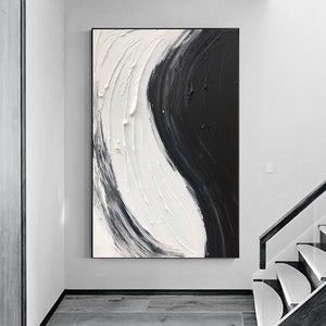 Large Abstract Wall Art Canvas Black And White Oil Painting | Etsy