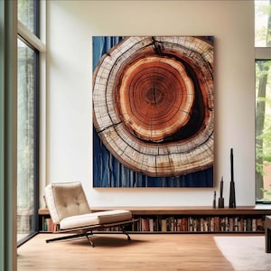 Large Brown Minimalist Wall Art Handmade Textured Canvas Art Colorful Tree Ring Painting Brown Wabi Sabi Painting Boho Wall Decor