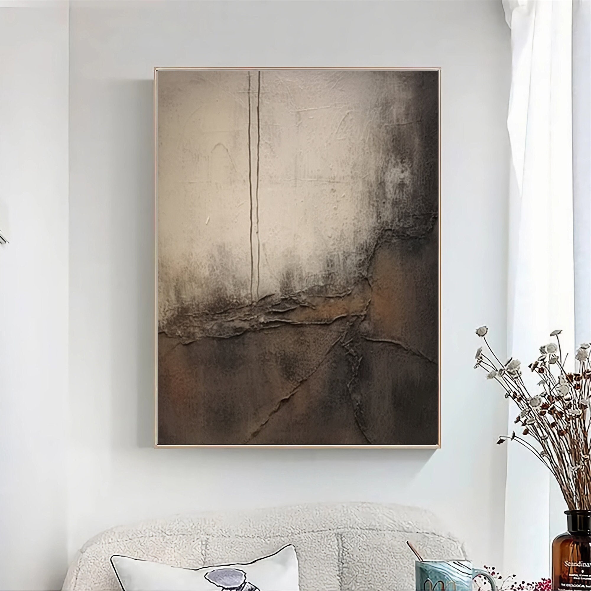 Large Brown Abstract Texture Painting, Minimalist Canvas Wall Art - Etsy