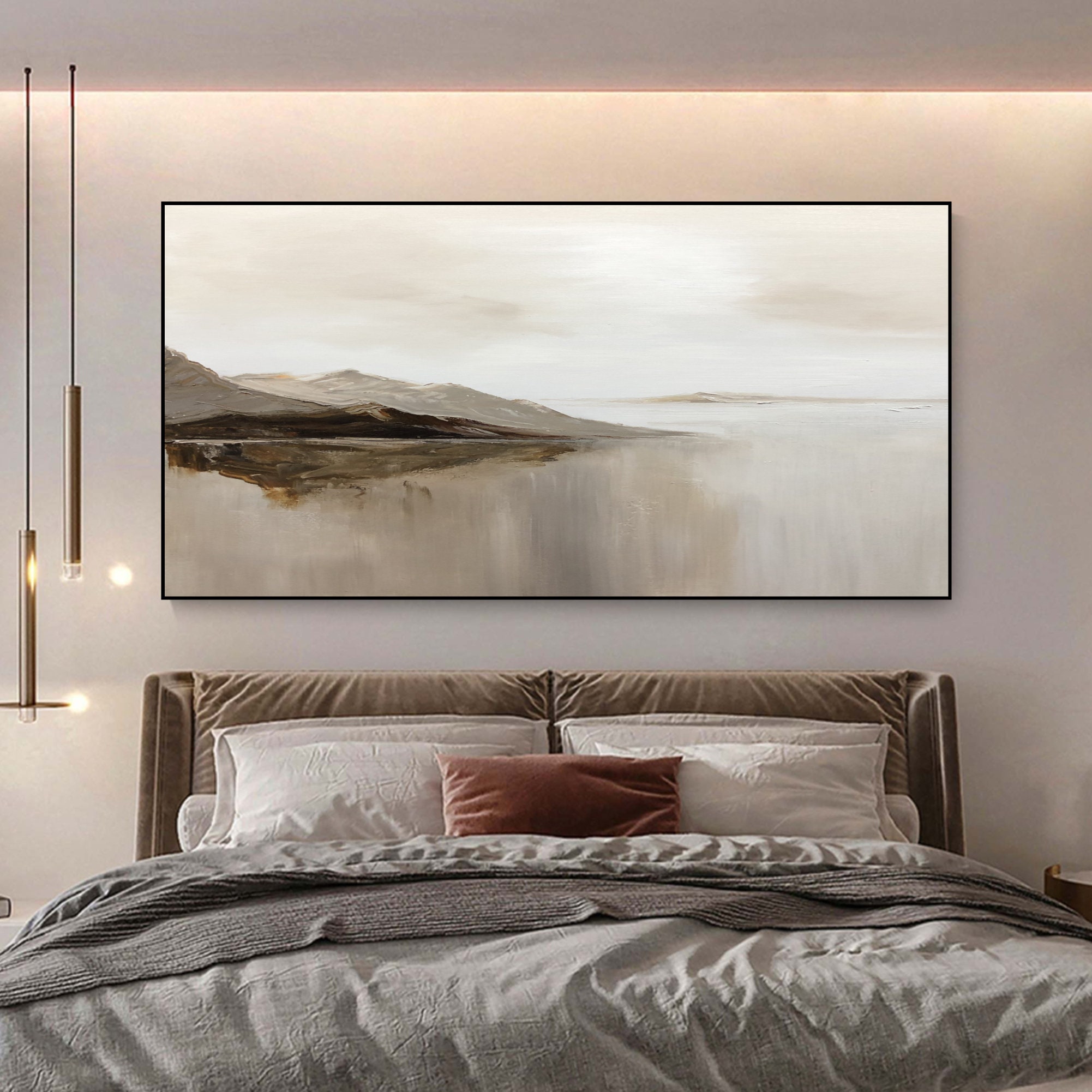 Large Beige Abstract Oil Painting, 3D Textured Mountain Art - Etsy