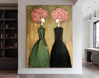 Minimalist Figurative Woman Portrait Art, Impasto Textured Handmade Canvas, Neutral Wall Hanging for Living Room, Sweet Gift for Her