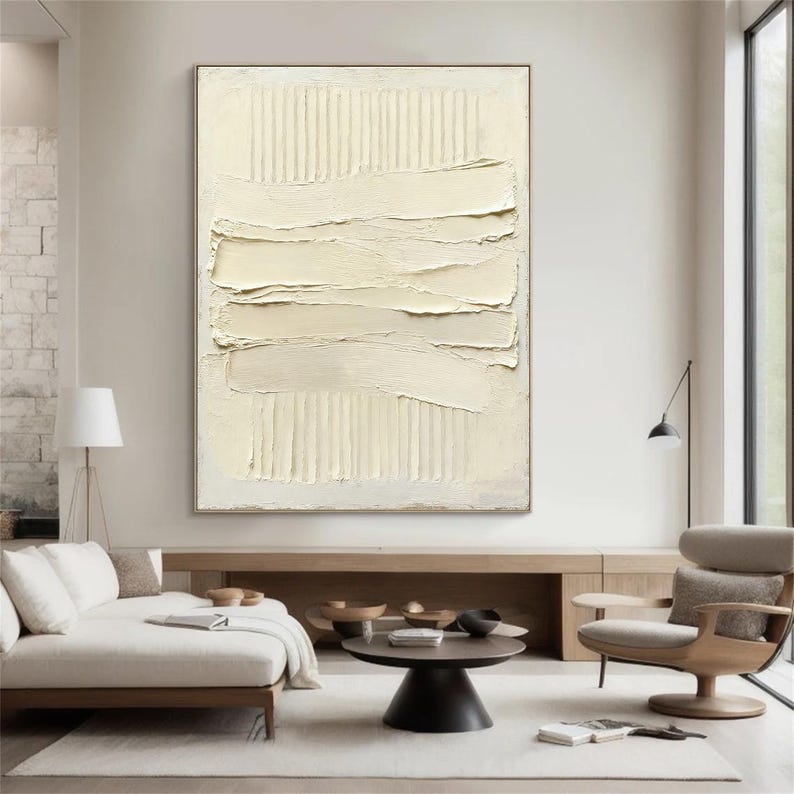 Large Beige Texture Abstract Painting Beige Plaster Wall Art Beige ...