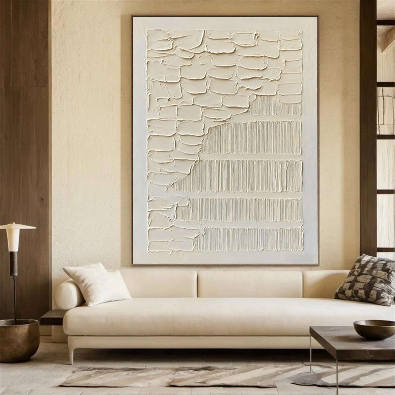 Large Wabi Sabi 3D Textured Wall Art - Handmade Beige Minimalist ...