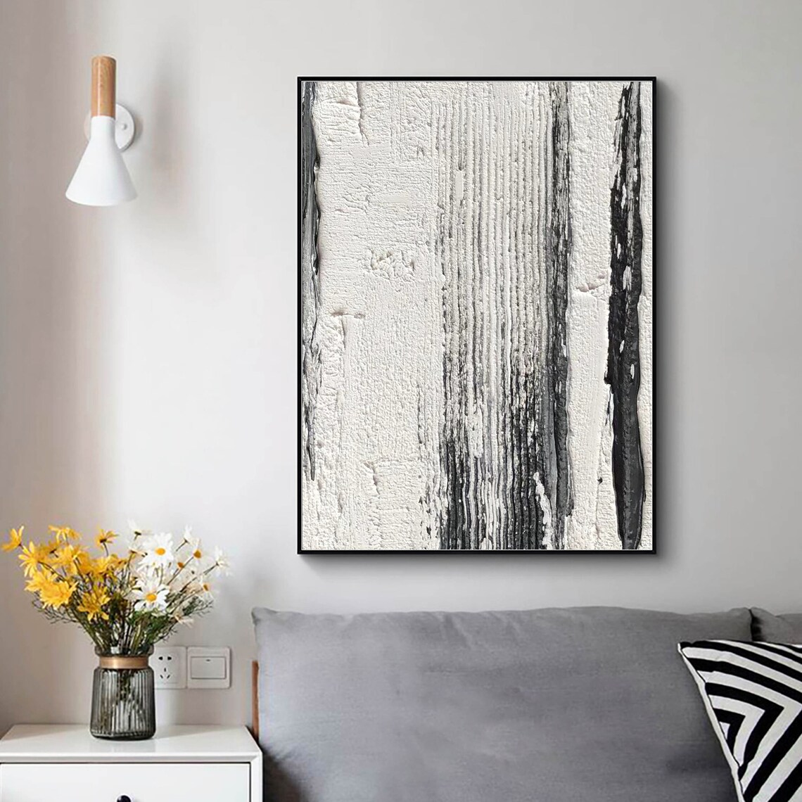 Black and White Wall Painting Black and White Abstract Art Etsy