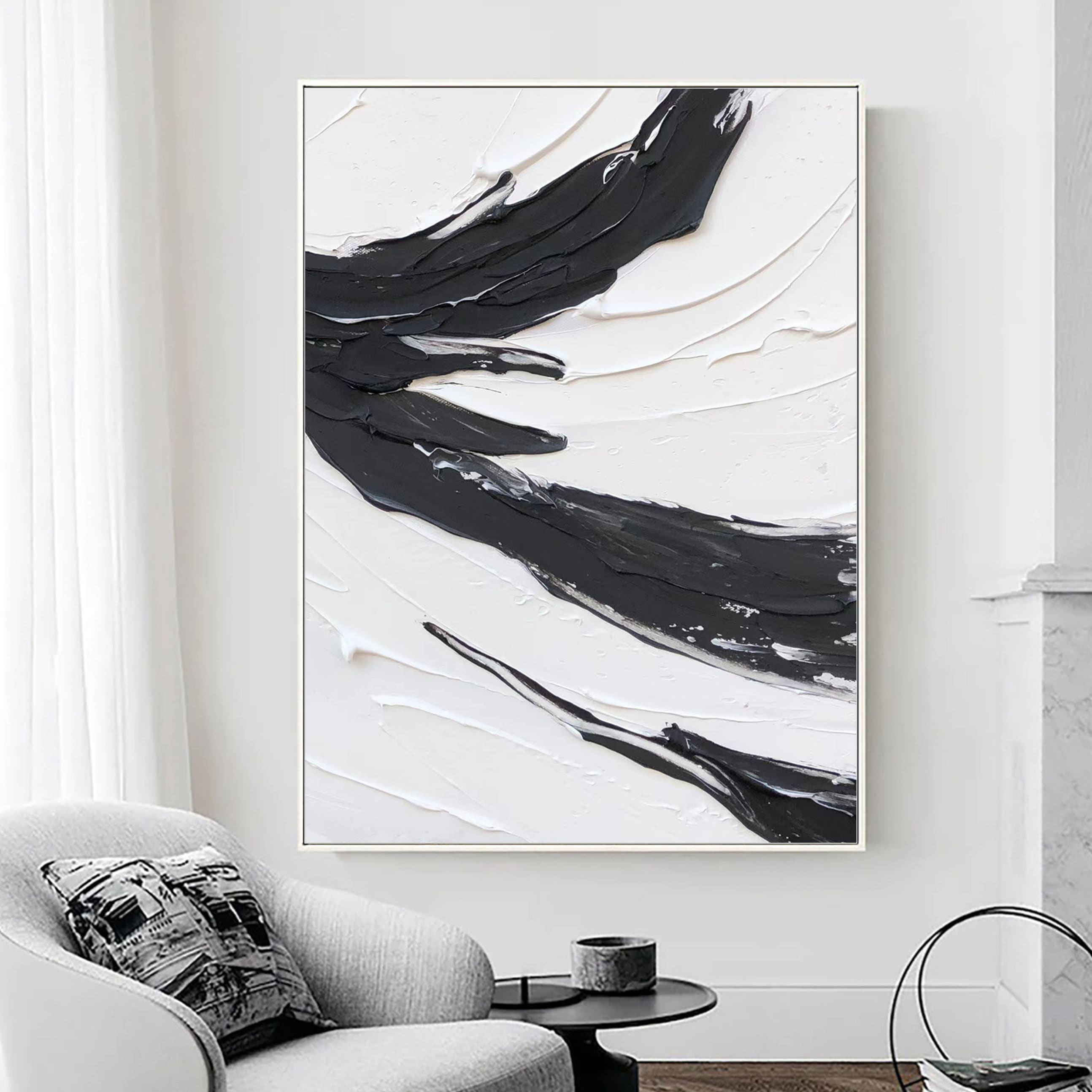 Home Decor 3D Black and White Textured Painting Abstract - Etsy