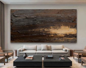 Contemporary Wabi Sabi Wall Decor Brown Black Textured Abstract Oil Painting Large Canvas Art Neutral Minimalist Artwork