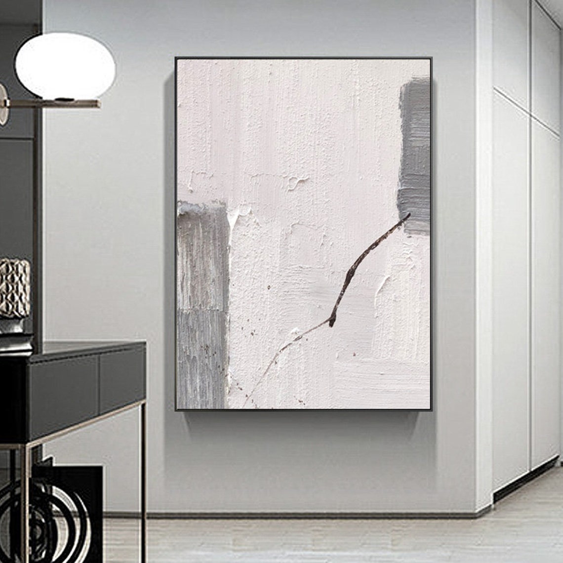 Large Minimalist Wall Art Gray Abstract Painting and White Etsy