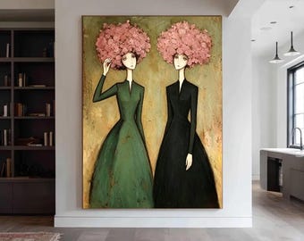 Moody Dark Academia Woman Abstract Art, Textured Figurative Oil Canvas, Large Minimalist Wall Hanging, Original Handmade Gift