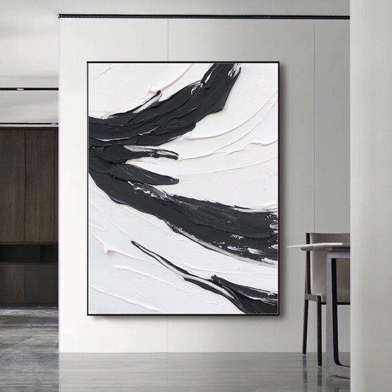 Home Decor 3D Black And White Textured Painting, Abstract Painting, White Wall Art,White Textured Wall Art,Minimalist Art Bedroom Wall Decor