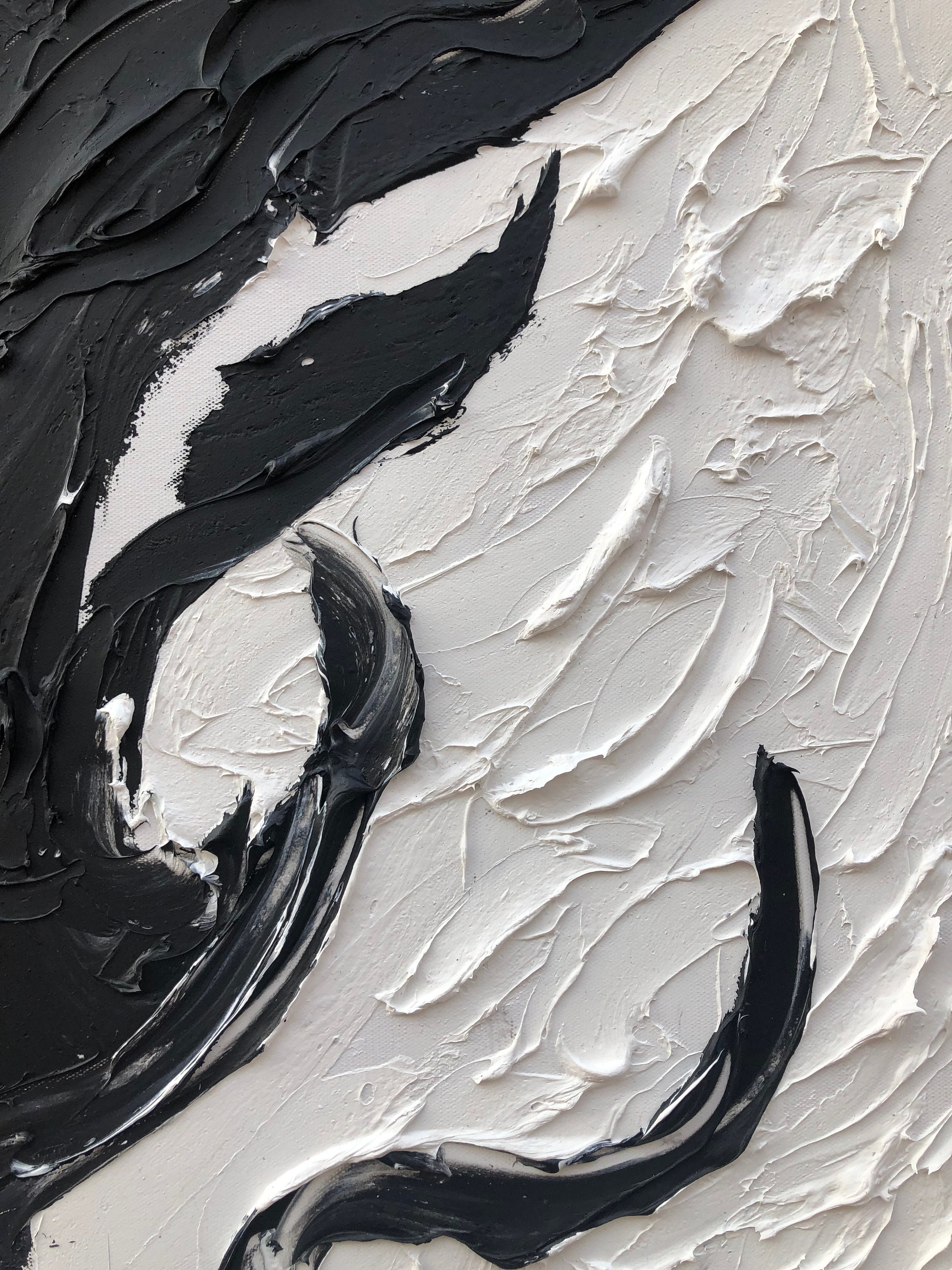 Large Black and White Texture Abstract Painting White Minimalist Wall ...