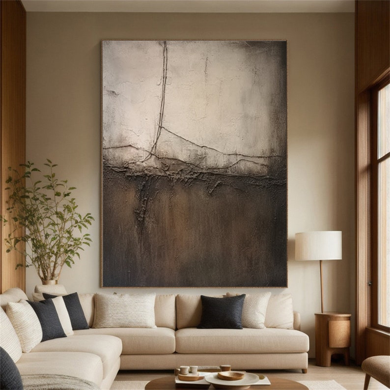 Brown Wabi-Sabi Painting Dark Brown Abstract Painting Neutral Wall Decor Brown Minimalist Wall Art Wall Painting Medieval Brown Oil Painting image 1