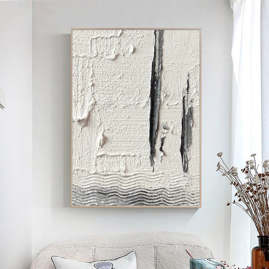 Black and White Textured Abstract Painting, Minimalist Wall Art - Etsy
