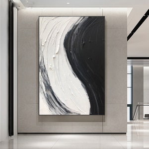Large Abstract Wall Art Canvas Black And White Oil Painting | Etsy