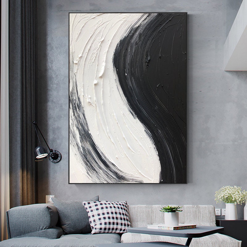 Large Abstract Wall Art Canvas Black And White Oil Painting | Etsy