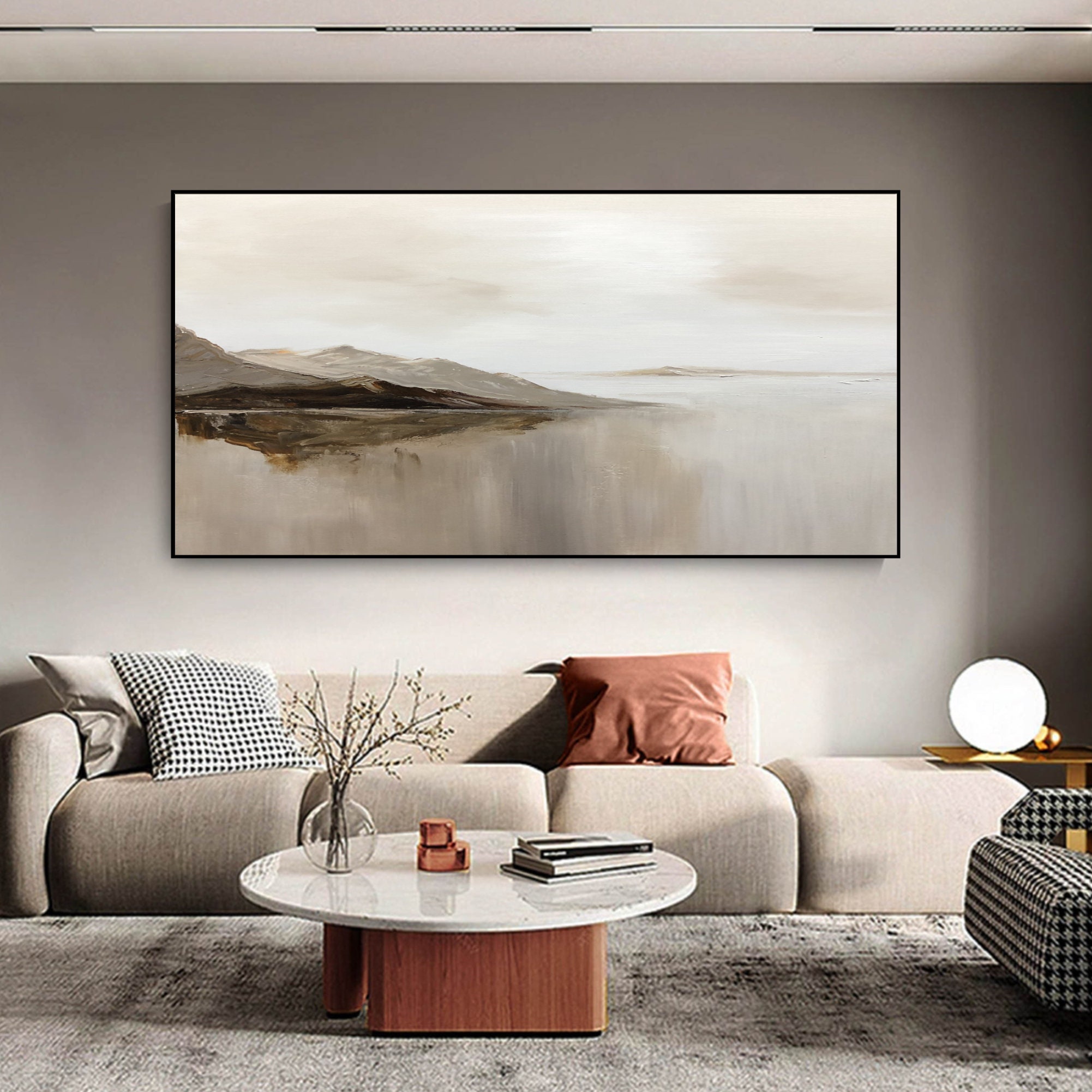 Large Beige Abstract Oil Painting, 3D Textured Mountain Art - Etsy