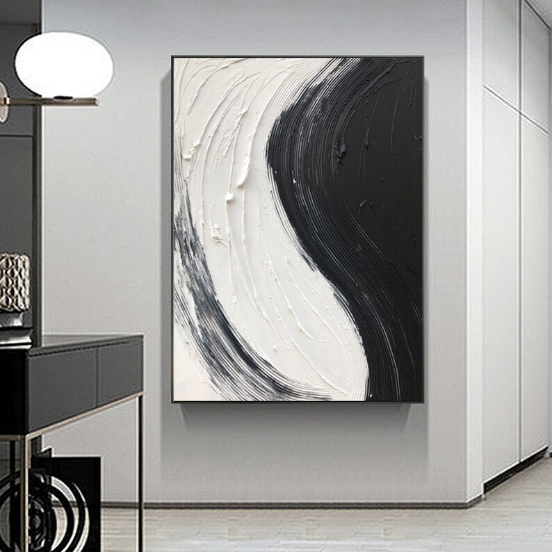 Large Abstract Wall Art Canvas Black and White Oil Painting Etsy