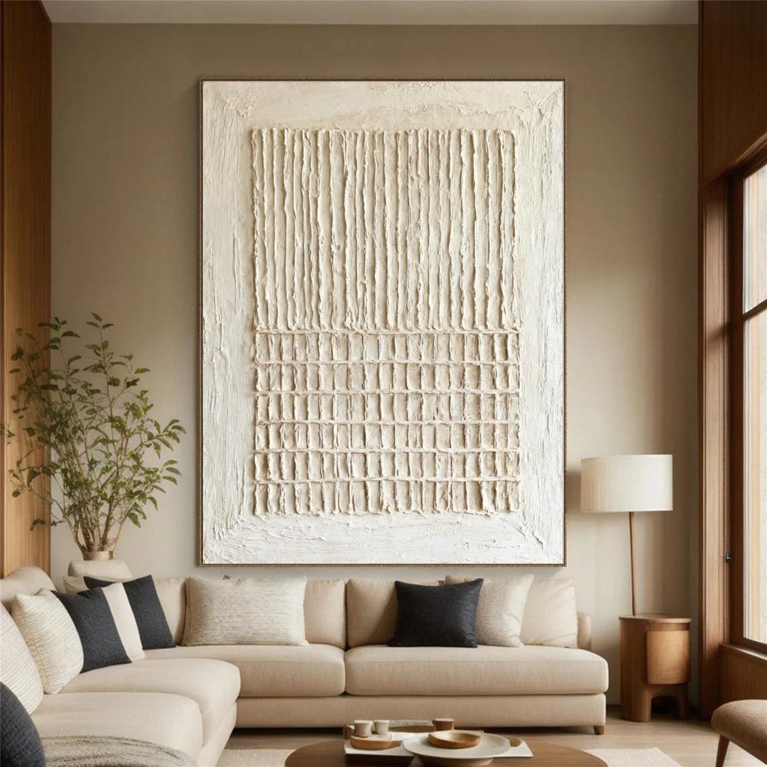 Wabi Sabi Brown Textured Canvas Art Beige 3D Textured Painting Neutral ...