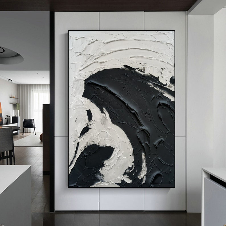 black and white textured abstract painting