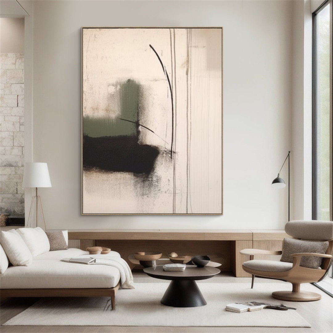 Curated visual reference: Picture Idea: Large Green Minimalism Abstract Wall Art Beige Wall Painting Green