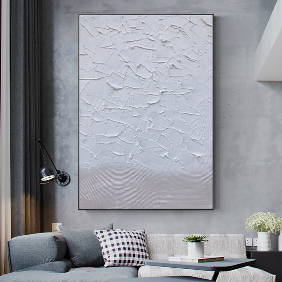 Large Abstract Textured Wall Art White Abstract Painting  Etsy