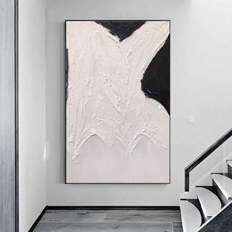 Large Black White Abstract Textured Oil Painting Minimalist | Etsy