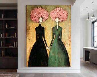 Large Scale Female Abstract Portrait Art, Blended Green & Brown Textured Canvas, Hand Painted Modern Wall Decor,  Gift for Housewarming