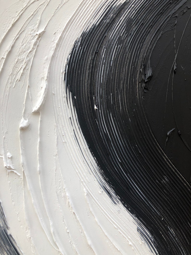 Large Abstract Wall Art Canvas Black and White Oil Painting Etsy
