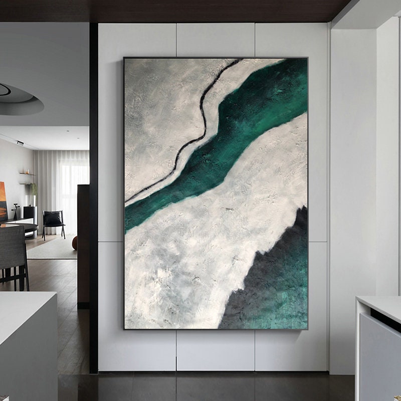 Minimal Gray and Green Canvas Wall Art Large Abstract - Etsy
