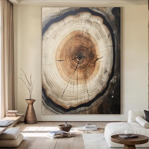 Brown Abstract Textured Painting Abstract Tree Ring Canvas Art Handmade Textured Art Large Wabi-Sabi Wall Art Framed Colorful Painting