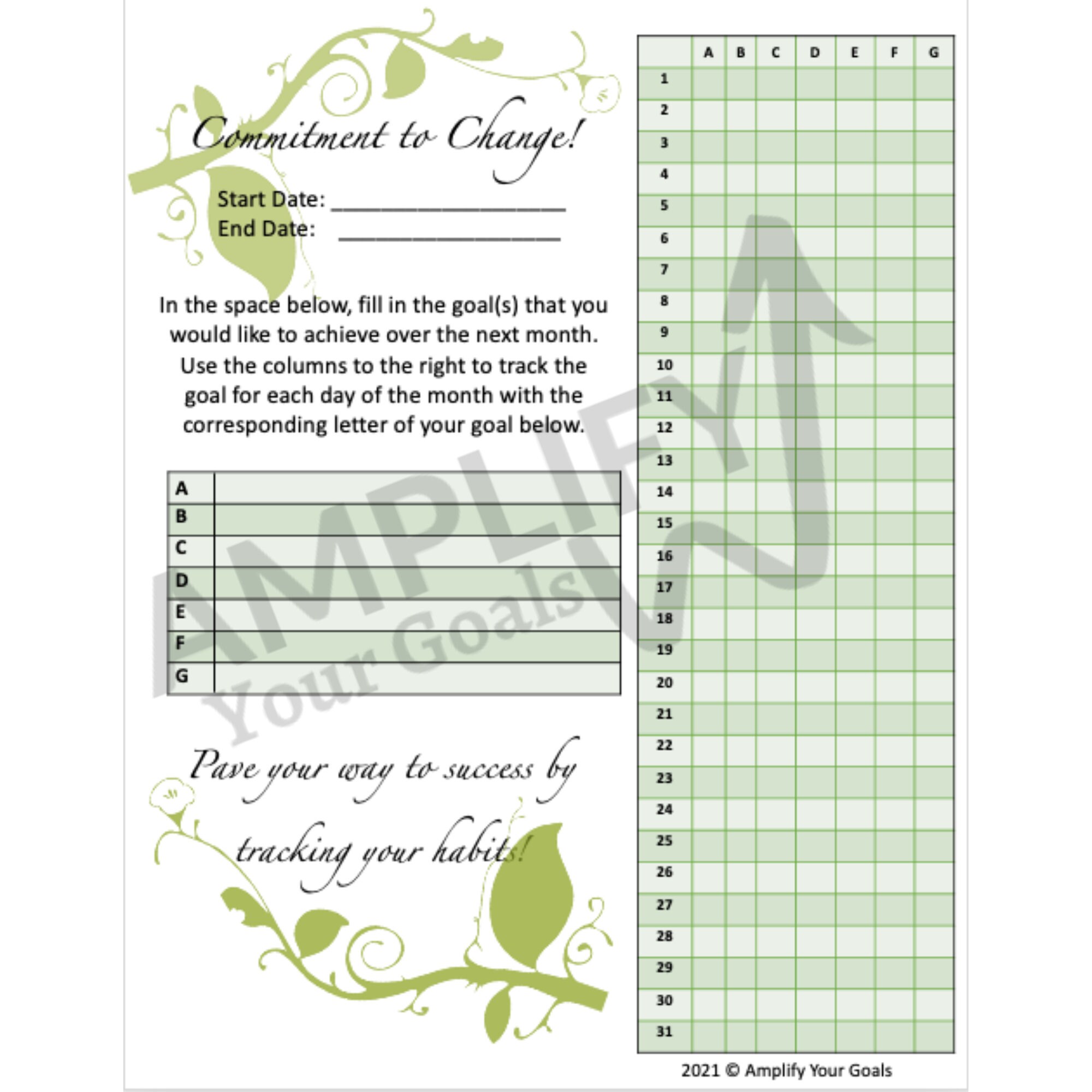 Commitment to Change Printable | Etsy