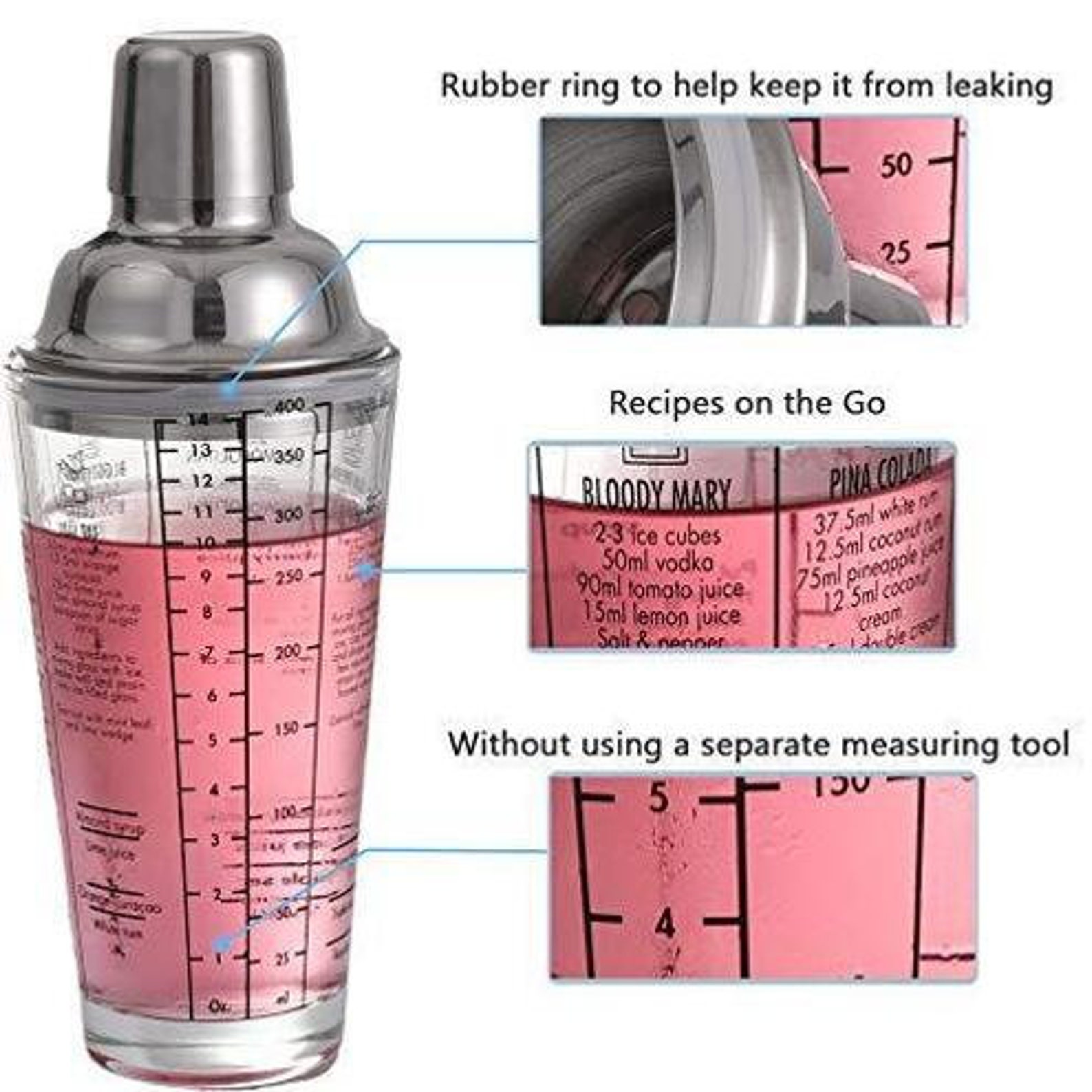 Cocktail shaker PLUS 14oz Martini Recipes Measured Mixing Etsy