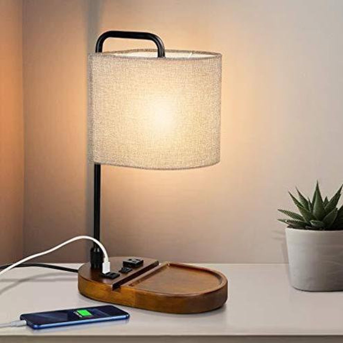 Bedside Table Lamp USB and Type C Charging Ports 3Prong AC Etsy